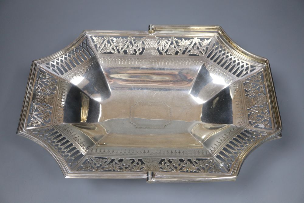 A late Victorian pierced silver fruit basket, Thomas Bradbury & Sons, London, 1895, 29cm, 20.5oz.